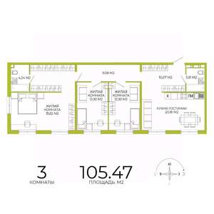 3-к квартира, строящийся дом, 105м2, 11/18 этаж