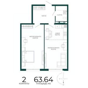 2-к квартира, вторичка, 64м2, 14/17 этаж