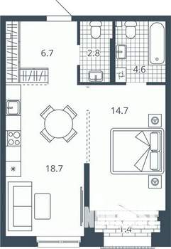 1-к квартира, вторичка, 48м2, 13/24 этаж