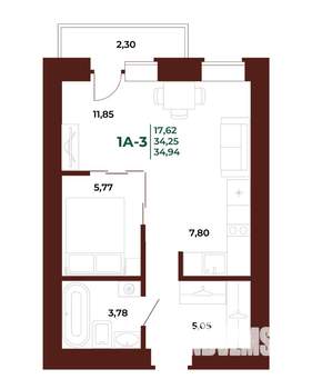 1-к квартира, вторичка, 35м2, 8/17 этаж