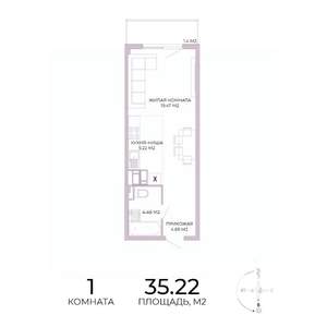 1-к квартира, строящийся дом, 35м2, 14/17 этаж