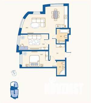 2-к квартира, вторичка, 76м2, 1/16 этаж