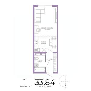1-к квартира, строящийся дом, 34м2, 7/17 этаж
