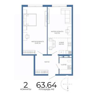 2-к квартира, строящийся дом, 64м2, 14/17 этаж