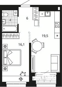 1-к квартира, вторичка, 47м2, 9/24 этаж