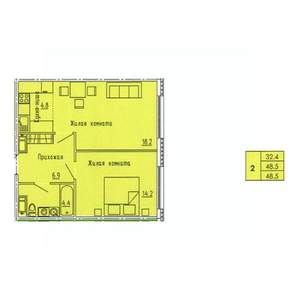 2-к квартира, строящийся дом, 49м2, 9/18 этаж