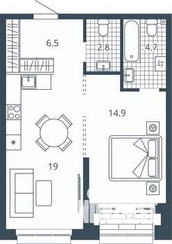 1-к квартира, вторичка, 49м2, 7/24 этаж