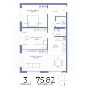 3-к квартира, строящийся дом, 76м2, 13/17 этаж