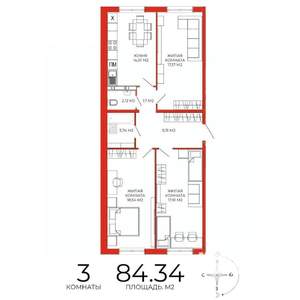 3-к квартира, вторичка, 84м2, 3/18 этаж