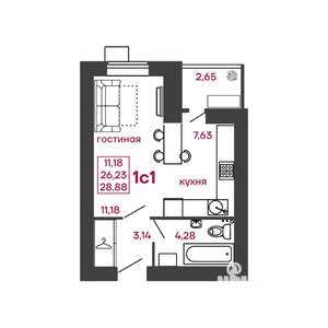 1-к квартира, вторичка, 29м2, 15/17 этаж