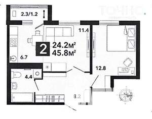 2-к квартира, вторичка, 46м2, 6/14 этаж
