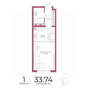 1-к квартира, строящийся дом, 34м2, 10/18 этаж