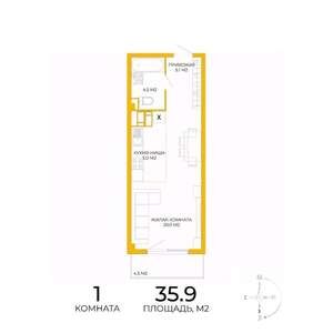 1-к квартира, строящийся дом, 36м2, 14/17 этаж
