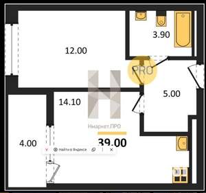 1-к квартира, вторичка, 39м2, 4/16 этаж