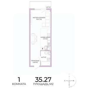 1-к квартира, вторичка, 35м2, 4/17 этаж