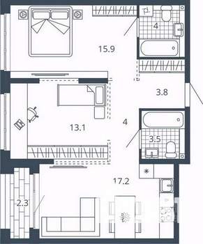 2-к квартира, вторичка, 64м2, 11/23 этаж