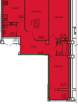 3-к квартира, вторичка, 79м2, 2/18 этаж