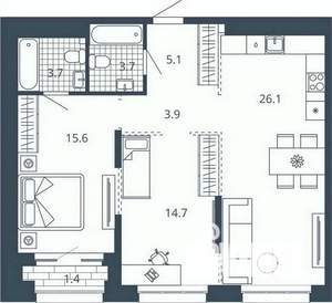 2-к квартира, вторичка, 74м2, 4/24 этаж
