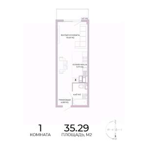 1-к квартира, строящийся дом, 35м2, 7/17 этаж