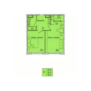 2-к квартира, строящийся дом, 48м2, 4/18 этаж