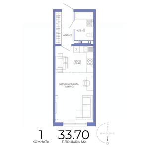 1-к квартира, строящийся дом, 34м2, 5/17 этаж