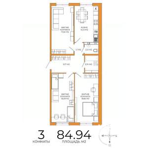 3-к квартира, строящийся дом, 85м2, 6/18 этаж