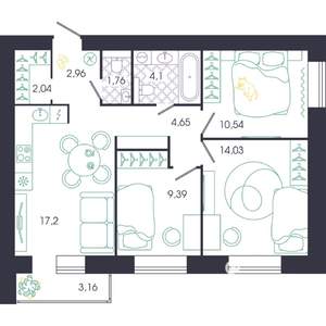 3-к квартира, вторичка, 70м2, 14/14 этаж