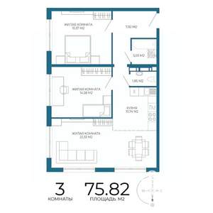 3-к квартира, строящийся дом, 76м2, 13/17 этаж