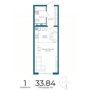 1-к квартира, строящийся дом, 34м2, 6/17 этаж