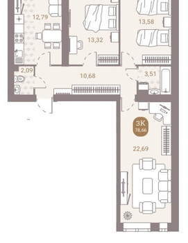3-к квартира, вторичка, 79м2, 2/4 этаж