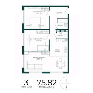 3-к квартира, вторичка, 76м2, 6/17 этаж