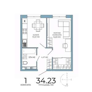 1-к квартира, строящийся дом, 34м2, 14/18 этаж