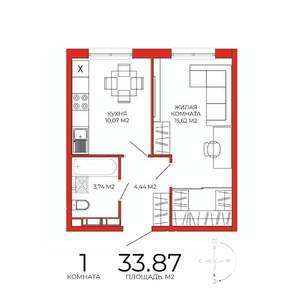 1-к квартира, вторичка, 34м2, 2/18 этаж