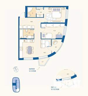 2-к квартира, вторичка, 68м2, 13/16 этаж