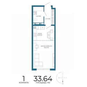 1-к квартира, строящийся дом, 34м2, 17/17 этаж