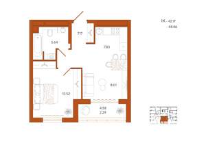 1-к квартира, вторичка, 44м2, 5/18 этаж