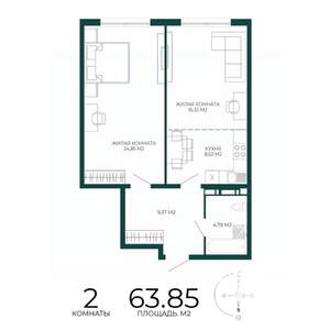 2-к квартира, вторичка, 64м2, 17/17 этаж