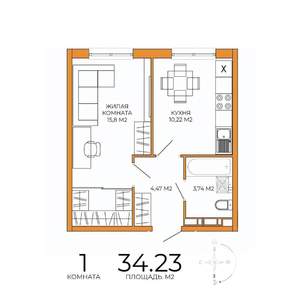 1-к квартира, вторичка, 34м2, 13/18 этаж
