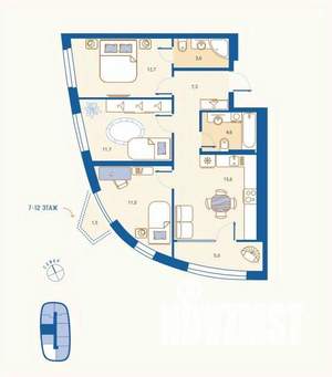 3-к квартира, вторичка, 71м2, 5/16 этаж