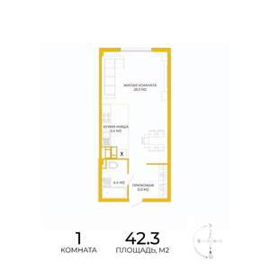1-к квартира, строящийся дом, 42м2, 3/17 этаж
