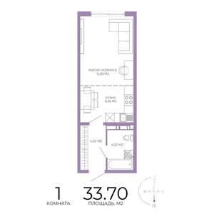 1-к квартира, строящийся дом, 34м2, 3/17 этаж