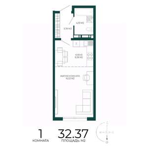 1-к квартира, вторичка, 32м2, 9/17 этаж