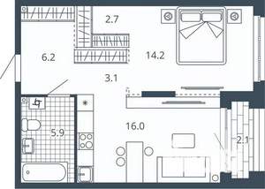 1-к квартира, вторичка, 50м2, 7/24 этаж