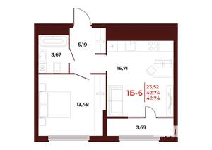 1-к квартира, вторичка, 43м2, 16/18 этаж
