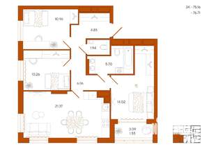 3-к квартира, вторичка, 77м2, 2/18 этаж