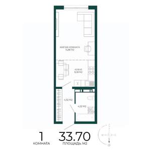 1-к квартира, строящийся дом, 34м2, 5/17 этаж