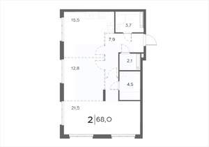 2-к квартира, вторичка, 68м2, 14/21 этаж