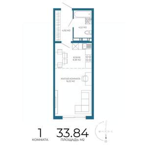 1-к квартира, строящийся дом, 34м2, 9/17 этаж