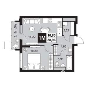 2-к квартира, вторичка, 39м2, 8/20 этаж