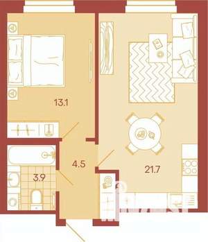2-к квартира, вторичка, 43м2, 4/17 этаж